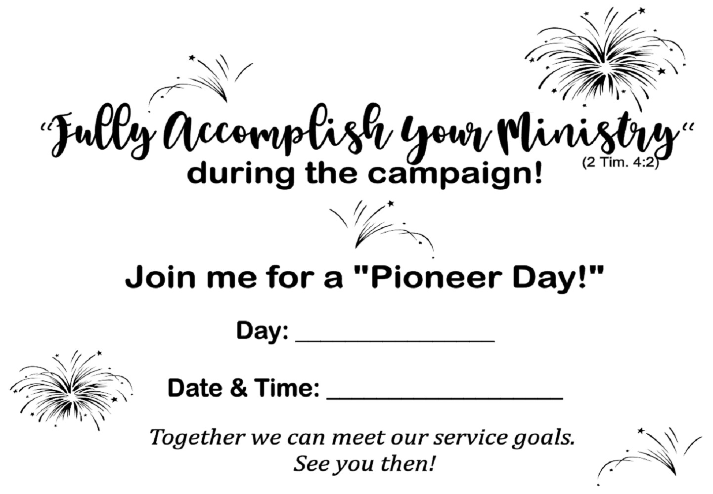 Invitations to a Pioneer Day "Fully Accomplish Your Ministry"
with envelopes