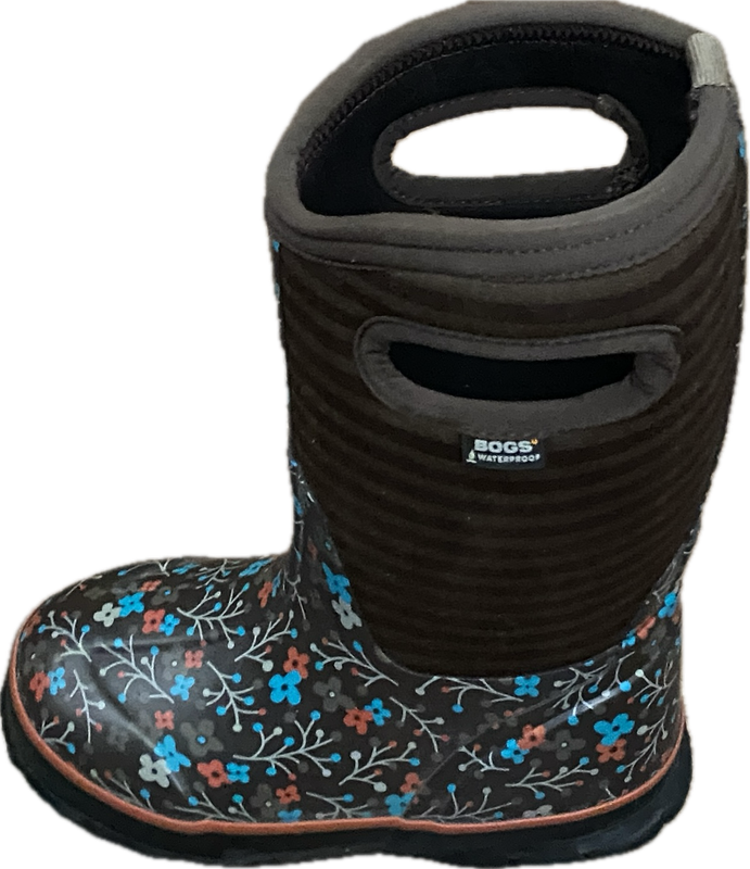 BOGS CLASSICS FLOWER STRIPED WATERPROOF INSULATED BOOT  KID'S SIZE 10- #UNPAIR  (LEFT)