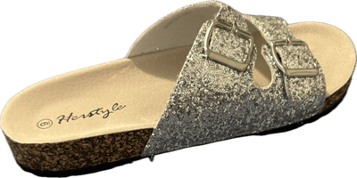 HERSTYLE SOFTEY SILVER GLITTER SANDALS 2 ADJUSTABLE 2 STRAP  WOMEN'S SIZE 9  - #UNPAIR (RIGHT)