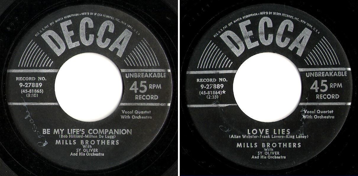 Mills Brothers, The / Be My Life&#39;s Companion (1952) / Decca 9-27889 (Single, 7&quot; Vinyl)