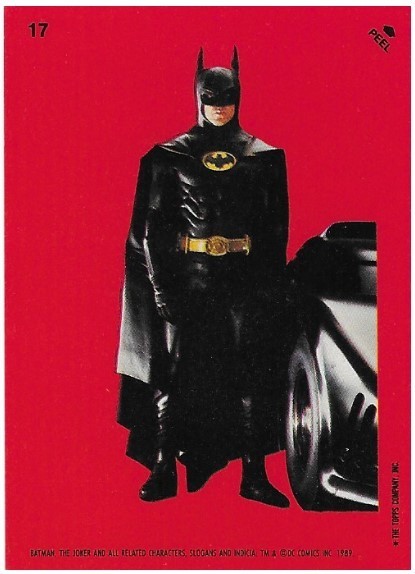 Batman / Batman with Batmobile | Topps #17 | Movie Trading Card | Sticker | 1989 | Michael Keaton
