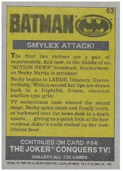 Batman / Smylex Attack! | Topps #63 | Movie Trading Card | 1989 | Kit  Hollerbach