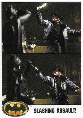 Batman / Slashing Assault! | Topps #88 | 1989 | Michael Keaton + Tracey Walter