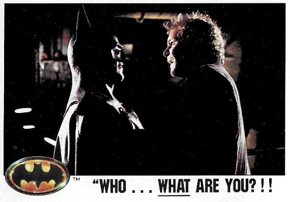 Batman / Who...What Are You?!! | Topps #18 | Movie Trading Card | 1989 | Michael Keaton + Christopher Fairbank