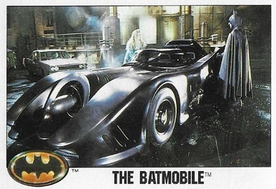 Batman / The Batmobile | Topps #77 | Movie Trading Card | 1989 | Michael Keaton + Kim Basinger