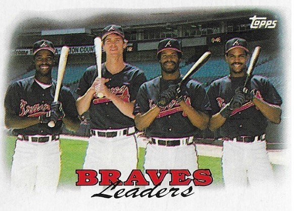 Atlanta Braves / 1987 Team Leaders | Topps #549 | Baseball Trading Card |  1988 | Gerald Perry, Dale Murphy, Ken Griffey Sr. + Dion James