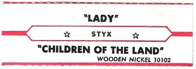 Styx / Lady | Wooden Nickel 10102 | Jukebox Title Strip | November 1974