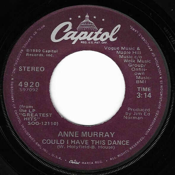 Murray, Anne / Could I Have This Dance | Capitol 4920 | Single, 7&quot; Vinyl | August 1980