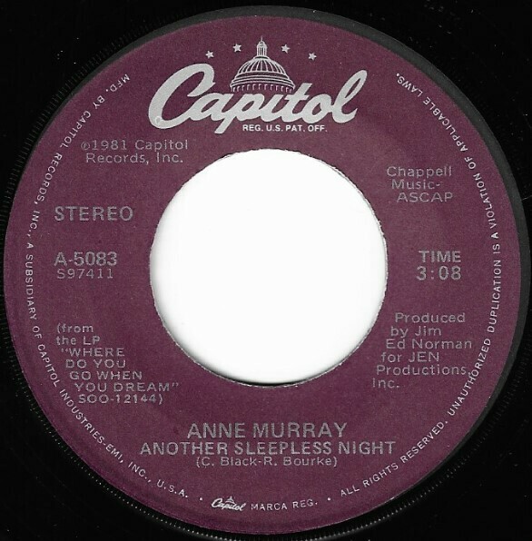 Murray, Anne / Another Sleepless Night | Capitol A-5083 | Single, 7&quot; Vinyl | January 1982