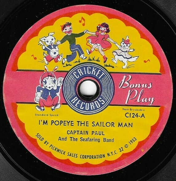 Captain Paul / I'm Popeye the Sailor Man | Cricket C-124 | Single, 7" Vinyl | 1953