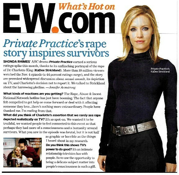 Strickland, KaDee / Private Practice's Rape Story Inspires Survivors | Magazine Article | November 2010