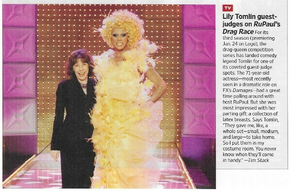 Tomlin, Lily / Guest Judges On RuPaul's Drag Race | Magazine Article | November 2010