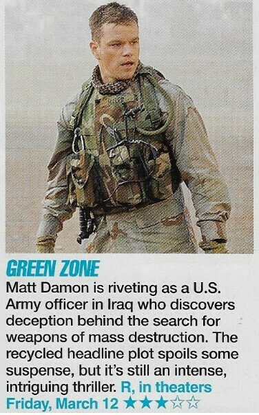 Damon, Matt / Green Zone | Magazine Review with Photo | March 2010