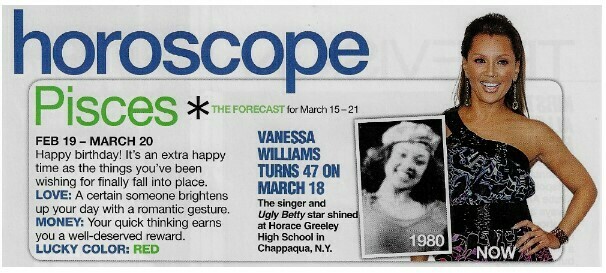 Williams, Vanessa / Horoscope (Pisces) | Magazine Article with 2 Photos | March 2010