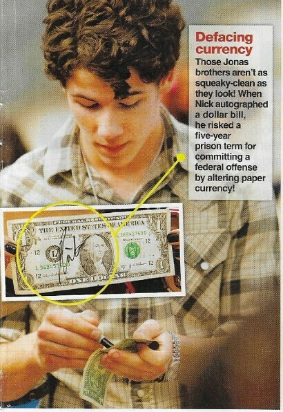 Jonas, Nick / Defacing Currency | Magazine Photo with Caption | March 2010