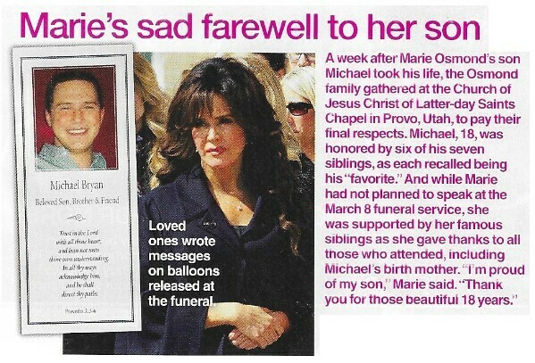 Osmond, Marie / Marie&#39;s Sad Farewell to Her Son | Magazine Article with 2 Photos | March 2010