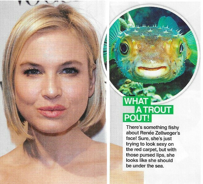 Zellweger, Renee / What a Trout Pout! | 2 Magazine Photos with Caption | March 2010