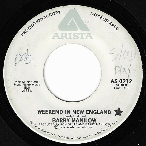 Manilow, Barry / Weekend In New England | Arista AS-0212 | Single, 7&quot; Vinyl | November 1976 | Promo