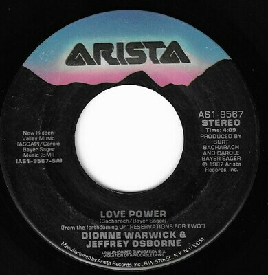 Warwick, Dionne (+ Jeffrey Osborne) / Love Power | Arista AS1-9567 | Single, 7" Vinyl | June 1987