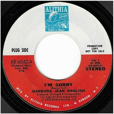 English, Barbara Jean / I&#39;m Sorry | Alithia AR-6042 | Single, 7&quot; Vinyl | December 1972 | Promo