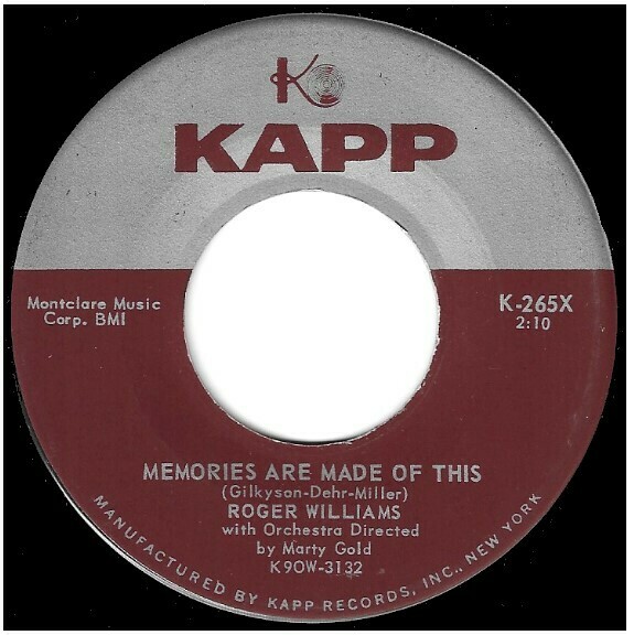 Williams, Roger / Memories Are Made of This | Kapp K-265X | Single, 7" Vinyl | March 1959