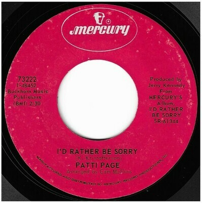 Page, Patti / I&#39;d Rather Be Sorry | Mercury 73222 | Single, 7&quot; Vinyl | July 1971
