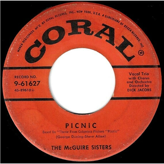 McGuire Sisters, The / Picnic | Coral 9-61627 | Single, 7" Vinyl | April 1956
