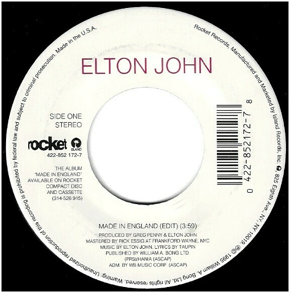 John, Elton / Made In England | Rocket 422-852 172-7 | Single, 7&quot; Vinyl | June 1995