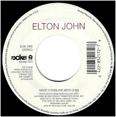 John, Elton / Made In England | Rocket 422-852 172-7 | Single, 7&quot; Vinyl | June 1995