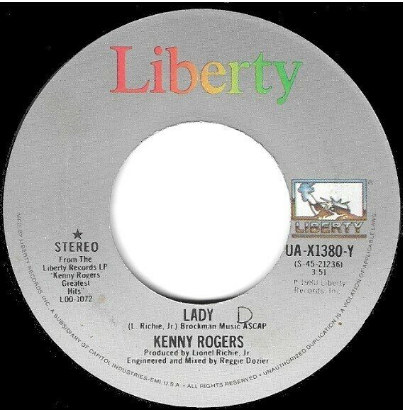 Rogers, Kenny / Lady | Liberty UA-X1380-Y | Single, 7&quot; Vinyl | September 1980