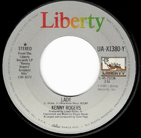 Rogers, Kenny / Lady | Liberty UA-X1380-Y | Single, 7&quot; Vinyl | September 1980