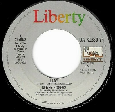 Rogers, Kenny / Lady | Liberty UA-X1380-Y | Single, 7&quot; Vinyl | September 1980