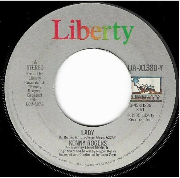 Rogers, Kenny / Lady | Liberty UA-X1380-Y | Single, 7&quot; Vinyl | September 1980
