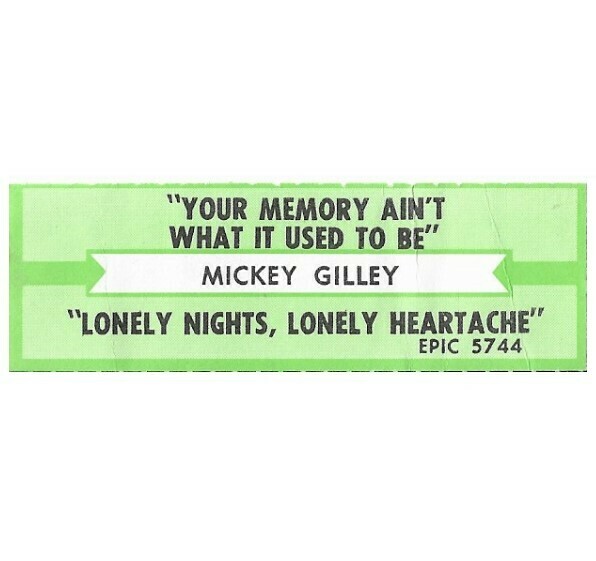 Gilley, Mickey / Your Memory Ain't What It Used to Be | Epic 5744 | Jukebox Title Strip | December 1985