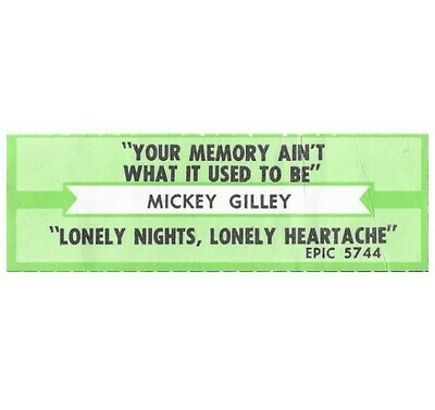 Gilley, Mickey / Your Memory Ain't What It Used to Be | Epic 5744 | Jukebox Title Strip | December 1985