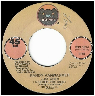 Vanwarmer, Randy / Just When I Needed You Most | Bearsville BSS-0334 | Single, 7&quot; Vinyl | February 1979