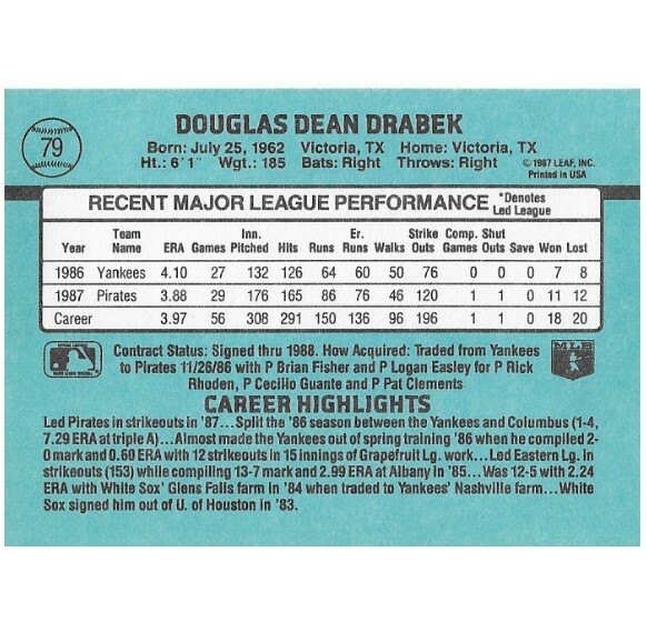 Doug Drabek - Pirates #79 Donruss 1988 Baseball Trading Card