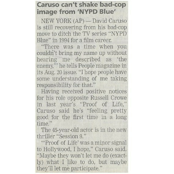 Caruso, David / Caruso Can't Shake Bad-Cop Image from 'NYPD Blue' (2001)