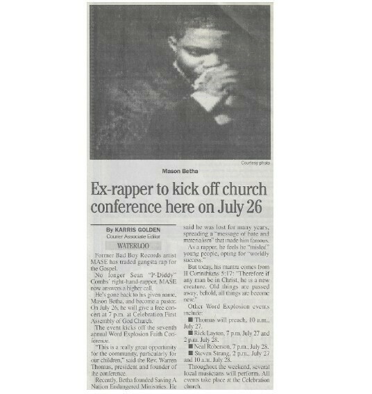 Betha, Mason / Ex-Rapper to Kick Off Church Conference Here On July 26 | Newspaper Article | June 2001