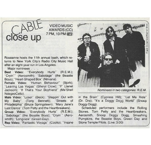 R.E.M. / Video Music Awards (Cable Close Up) | Magazine Article | September 1994