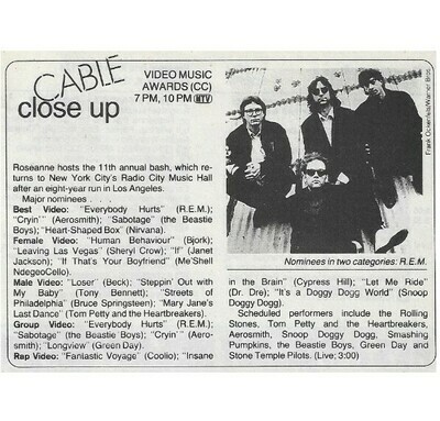 R.E.M. / Video Music Awards (Cable Close Up) | Magazine Article | September 1994