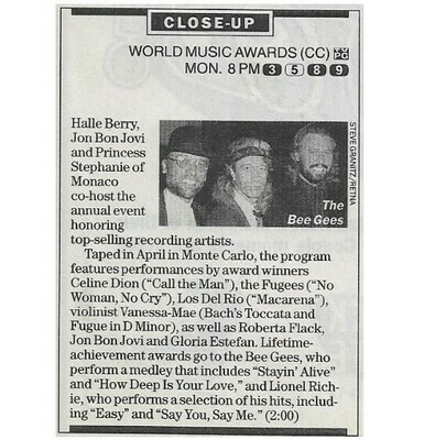 Bee Gees / World Music Awards (Close-Up) | June 1997