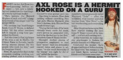 Rose, Axl / Axl Rose is a Hermit Hooked On a Guru | Newspaper Article | May 2000