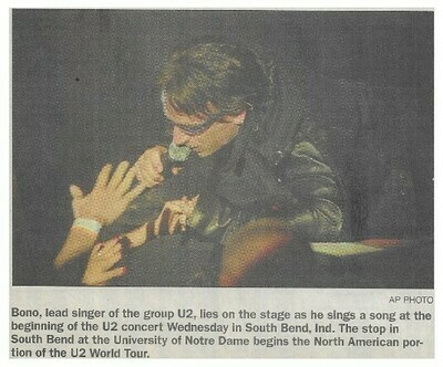 U2 / Bono On Stage, University of Notre Dame | Newspaper Photo | October 2001