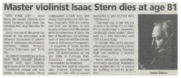 Stern, Isaac / Master Violinist Isaac Stern Dies at Age 81 | September 2001