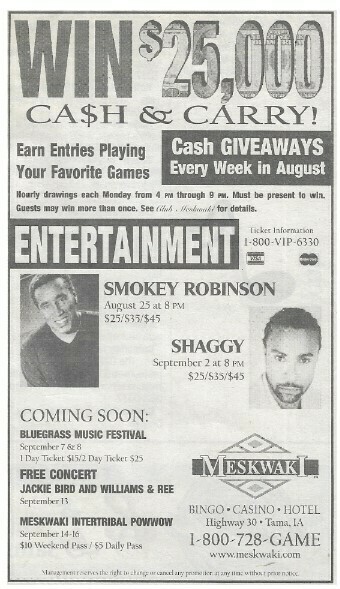 Robinson, Smokey / Tama, Iowa (Meskwaki) | Newspaper Ad | August 2001 | with Shaggy