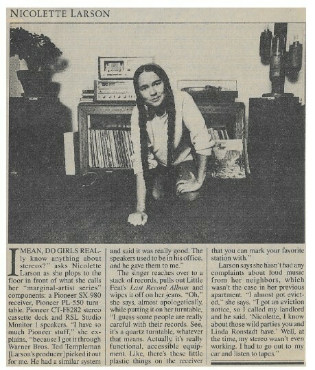 Larson, Nicolette / I Mean, Do Girls Really Know Anything About Stereos? / 1980