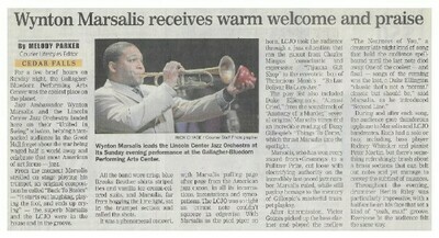 Marsalis, Wynton / Receives Warm Welcome and Praise | Newspaper Article | October 2001