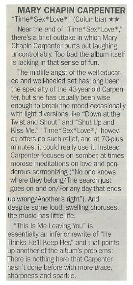 Carpenter, Mary Chapin / Time-Sex-Love | June 2001