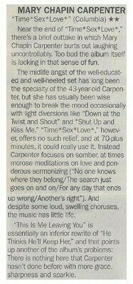 Carpenter, Mary Chapin / Time-Sex-Love | June 2001